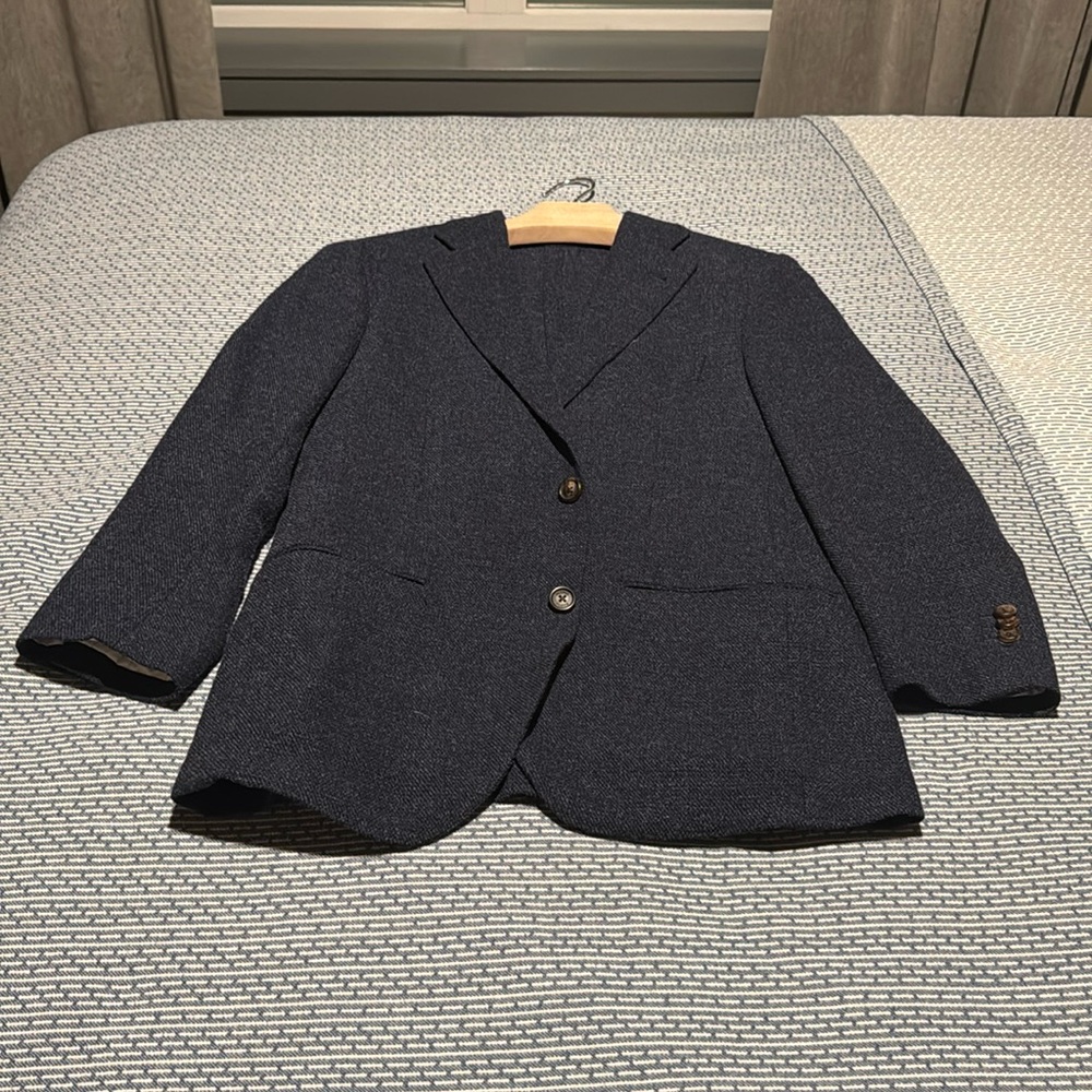 Custom blazer, soft shoulder, contemporary cut, beautiful texture